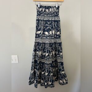 Beyond by Vera Navy Blue White Crane Print Maxi Skirt
